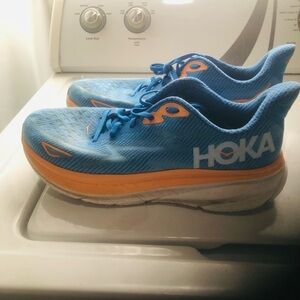 Hoka One One Clifton 9 Blue and Orange Sneakers